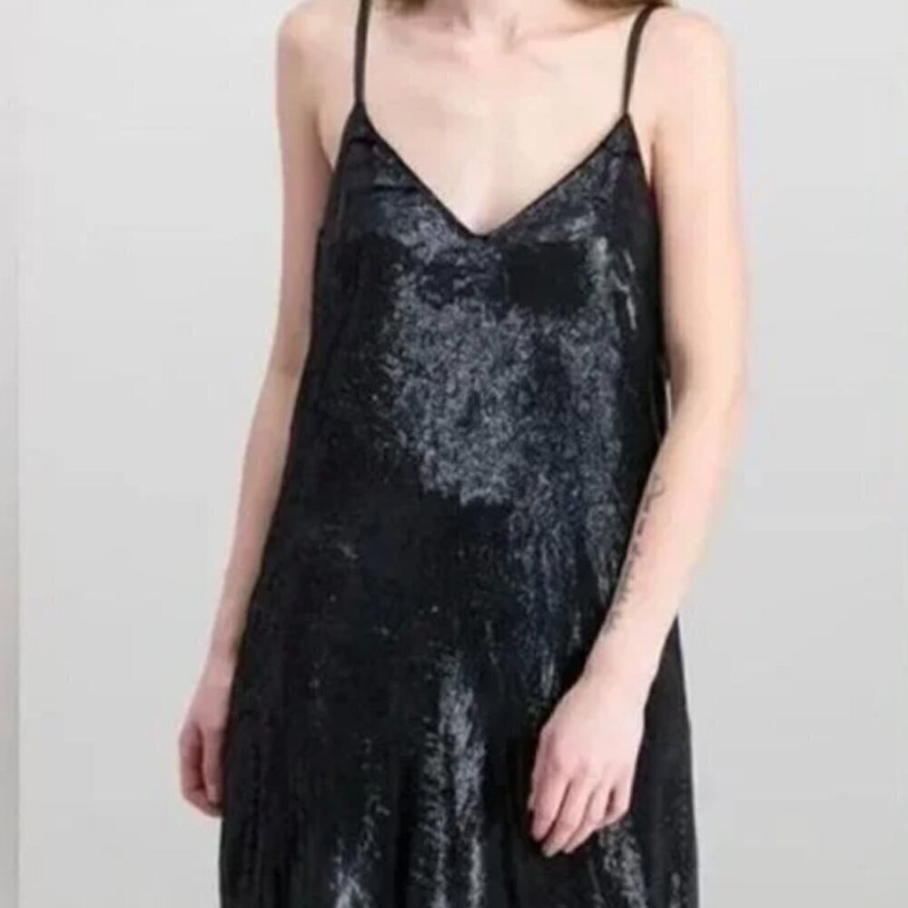 MINKPINK Black Liquid Velvet Slip Dress Shimmer Sz XS Cocktail Nightclub Party - Picture 2 of 16